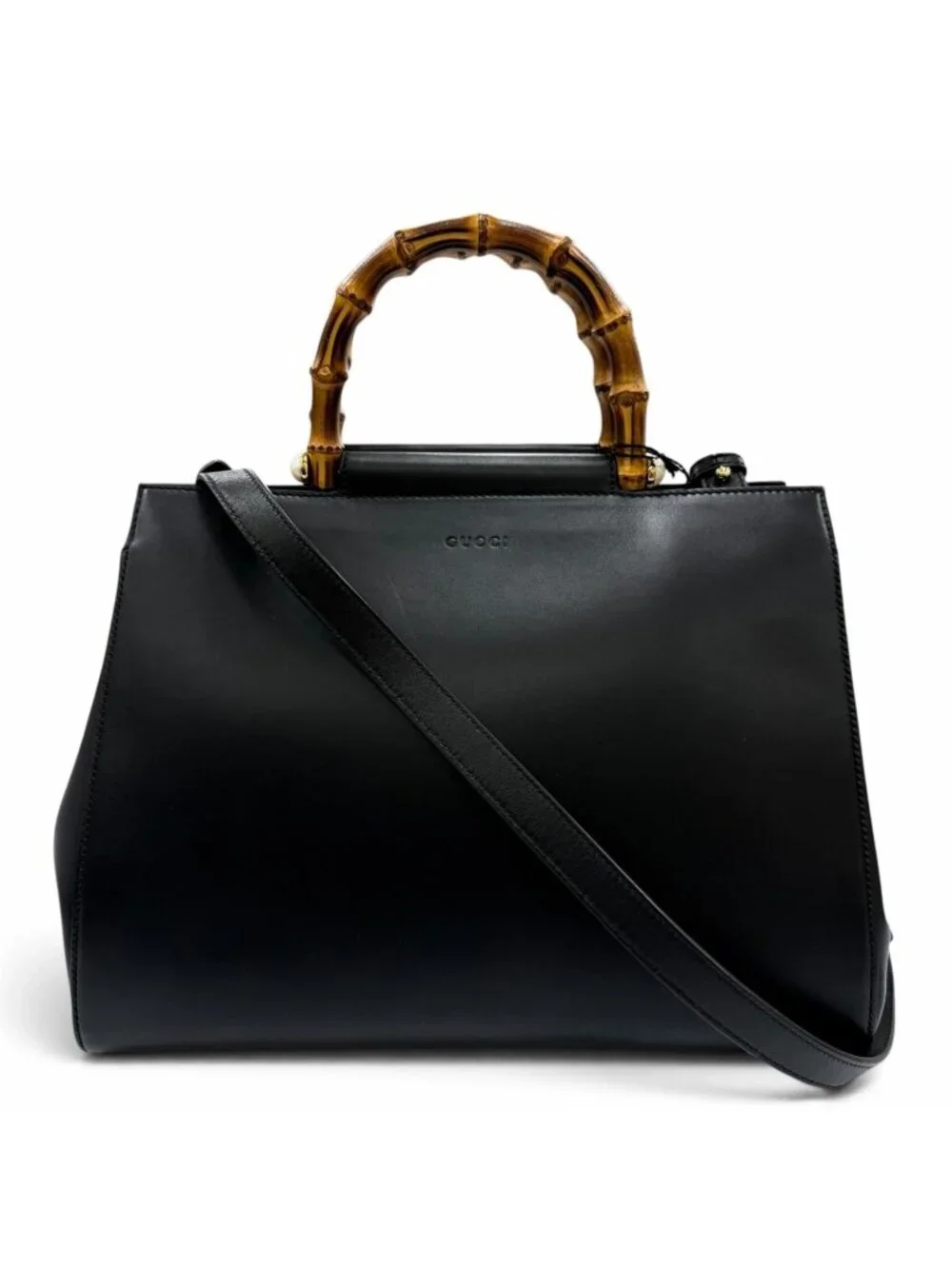 Gucci Nymphaea Medium Bamboo Eco Pearl 2-Way Leather Shoulder Bag Black
